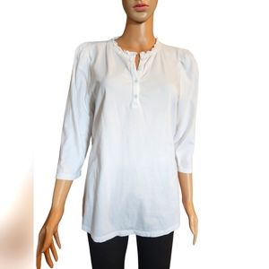 Talbots White Ruffle 100% Cotton Popover